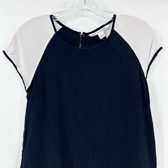 Diane von Furstenberg DVF Liva Colorblock Black White Silk Top Blouse Womens XS - Picture 6 of 13
